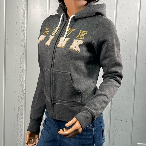 *PINK Victoria's Secret Women's Gray Zip Up Hoodie Jacket Sz S - Picture 4 of 13